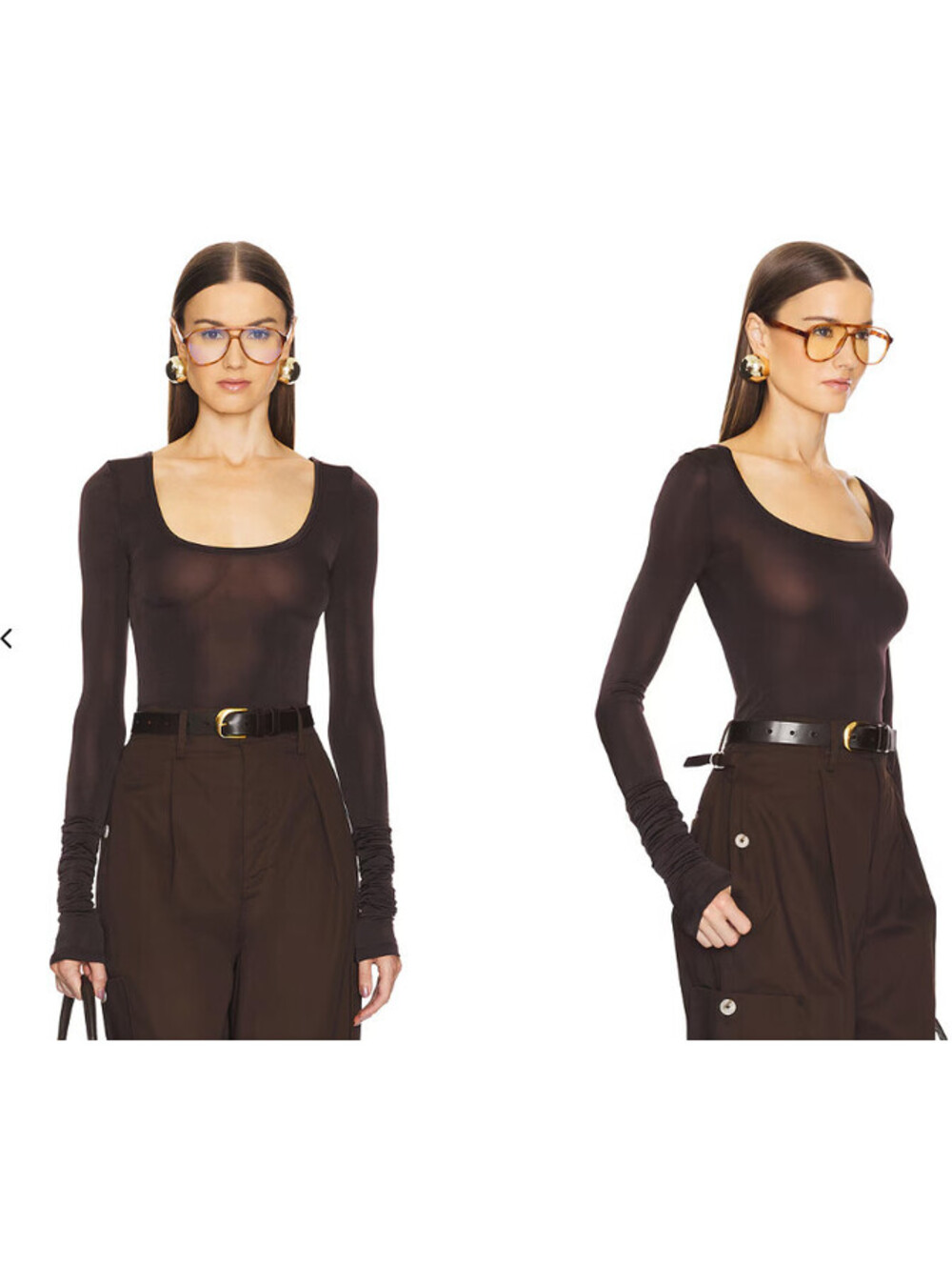 Helsa The Barely Sheer Long Sleeve Tee brown size S New $148msrp